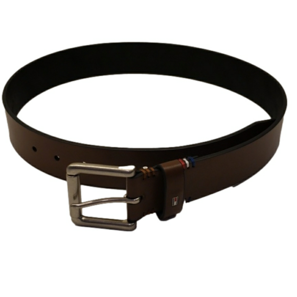 TOMMY Hilfiger TH Belt Brown Leather Men's Size 30 /32 Silver Buckle